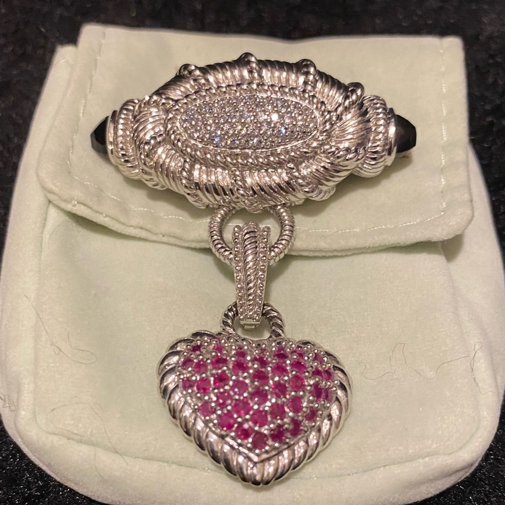 Judith Ripka brooch and Pink Sapphire enhancer - onyx Endcaps pave Czs